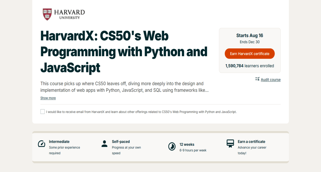 أفضل كورس برمجة الويب جامعة هارفارد