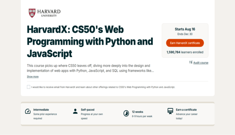 أفضل كورس برمجة الويب جامعة هارفارد