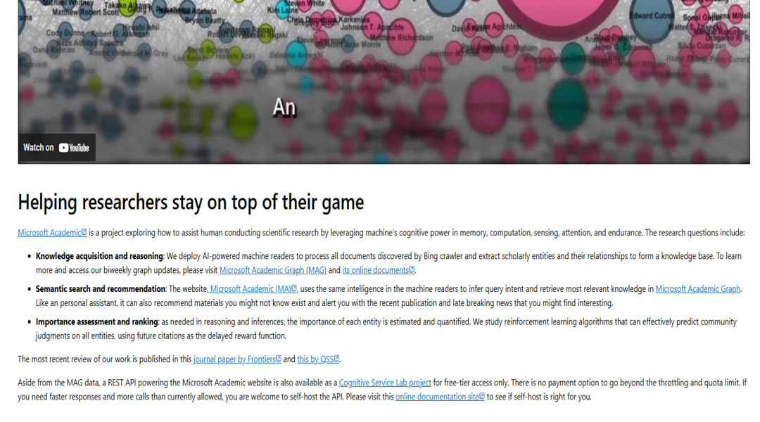 موقع Microsoft Academic - قاعدة بيانات شاملة للبحوث العلمية والأكاديمية والتقنية